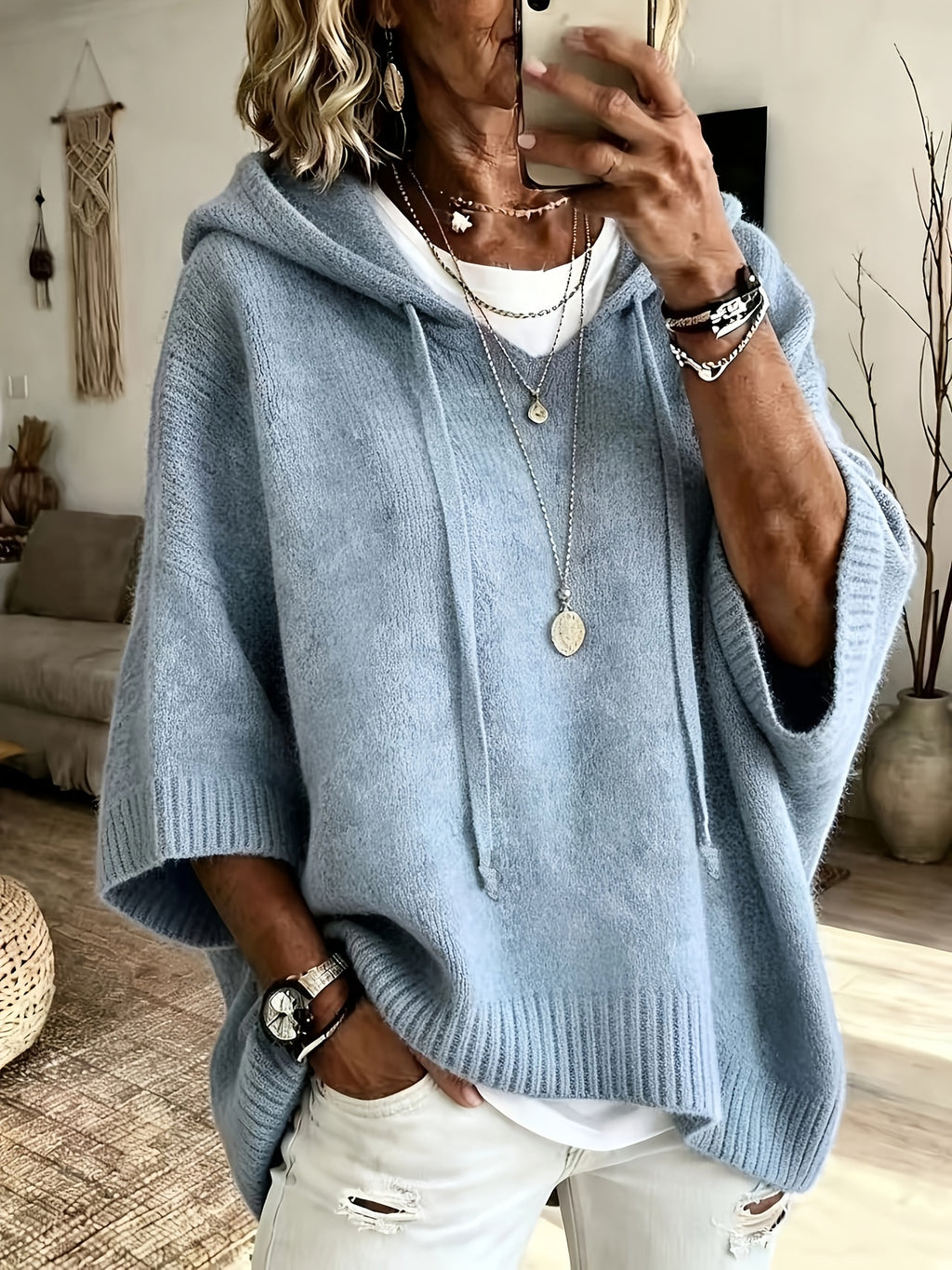 Women’s Hooded Oversized Knit Poncho