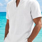 Men's Lightweight Notch Neck Beach Shirt with Relaxed Short Sleeves