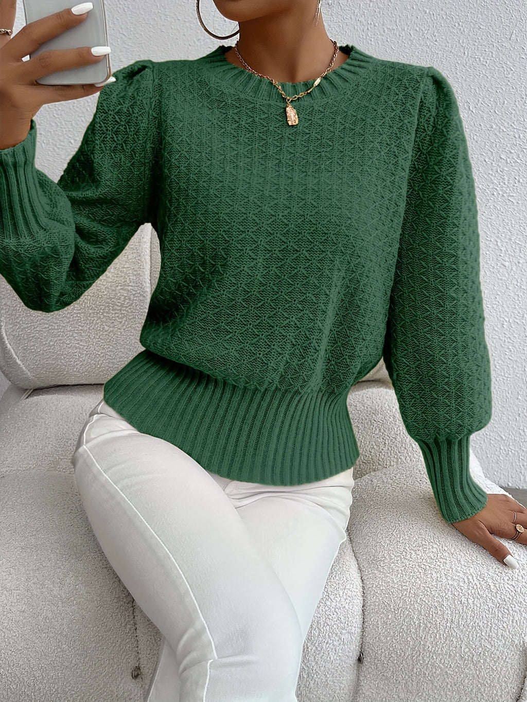 Women’s Textured Knit Peplum Sweater