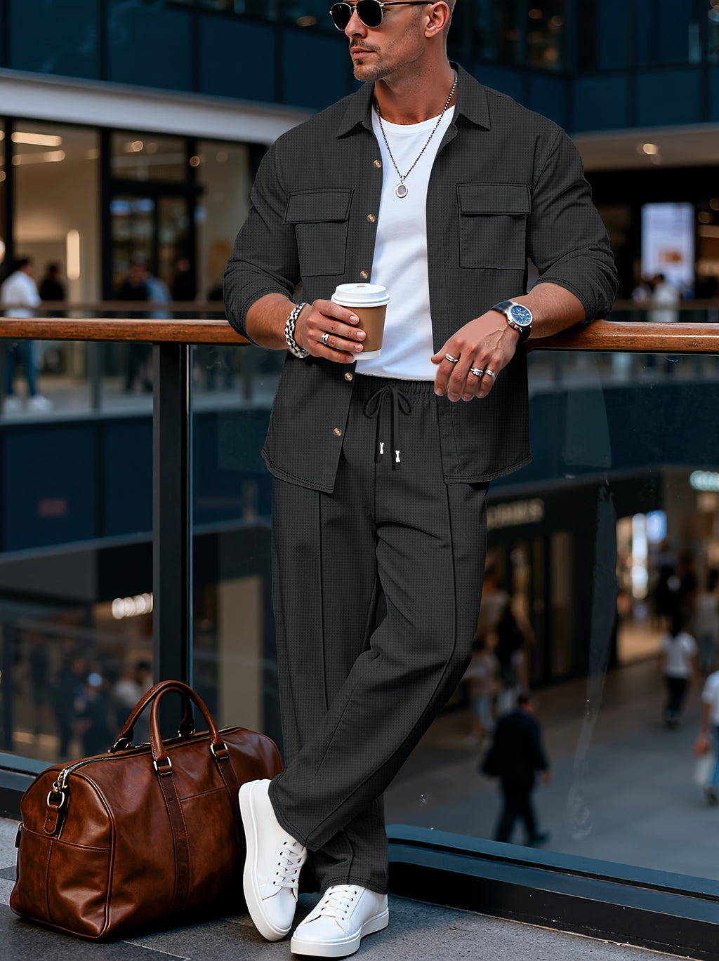 Strukturiertes Overshirt- und Hosen-Set für Herren