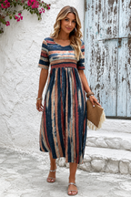 Women's Striped Empire Waist Midi Dress