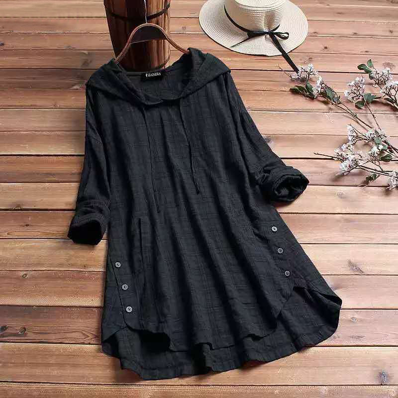 Women's Hooded Button Detail Long Sleeve Tunic Blouse