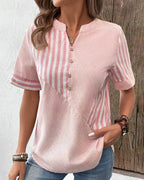 Damebluse med knapper og blandede striber