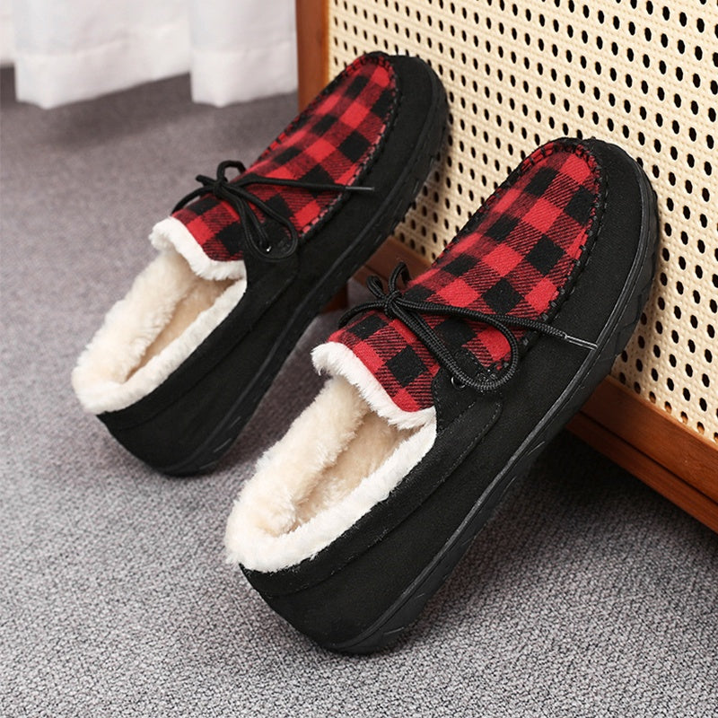 Mocassins à carreaux pour femmes, doublés en sherpa
