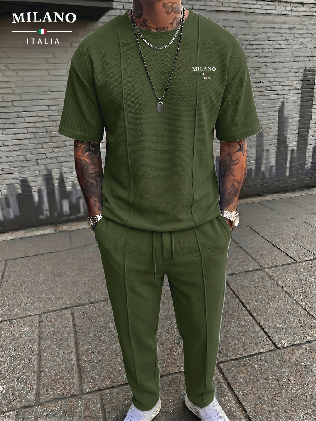 Men's Textured Relaxed T-Shirt & Trousers Set