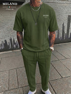 Men's Textured Relaxed T-Shirt & Trousers Set