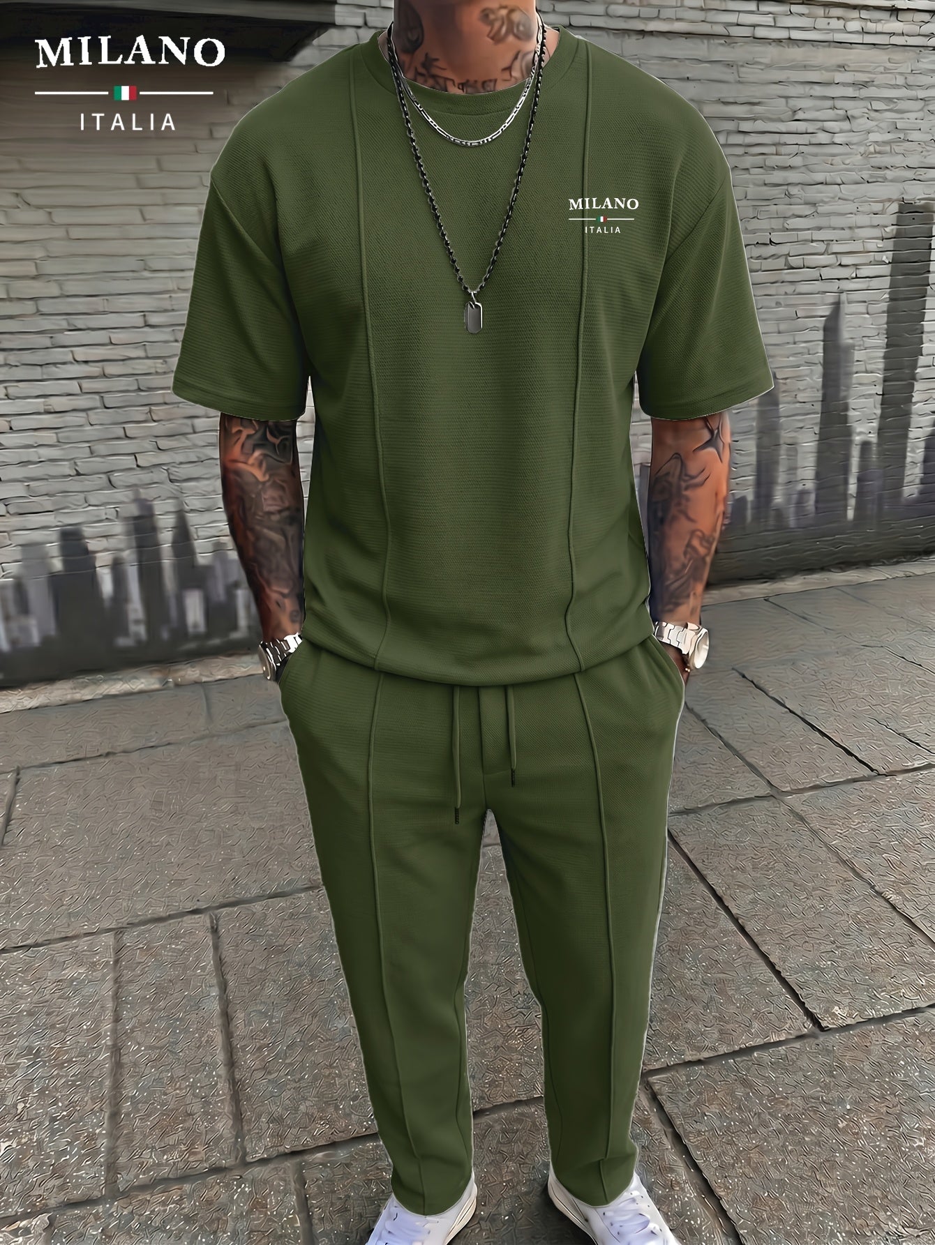 Men's Textured Relaxed T-Shirt & Trousers Set