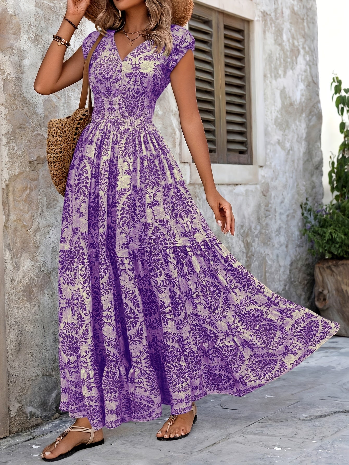 Women's Polka Dot Tiered Maxi Dress