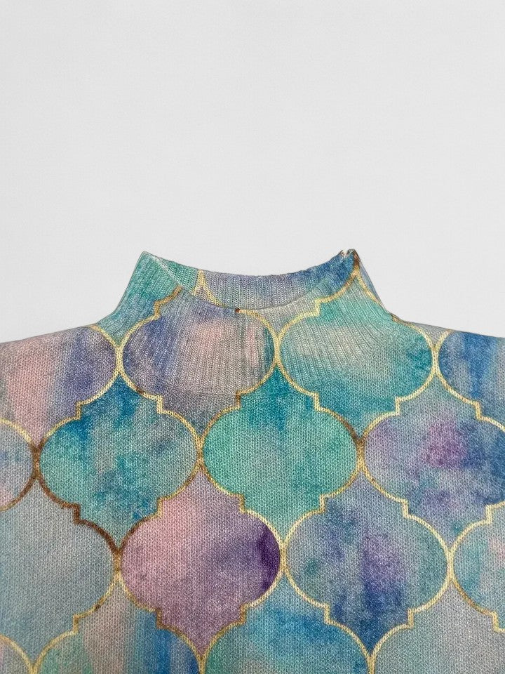 Damenpullover mit geometrischem Muster und Stehkragen