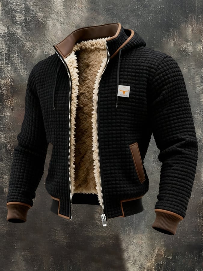 Sweat à capuche texturé pour homme, doublé en sherpa