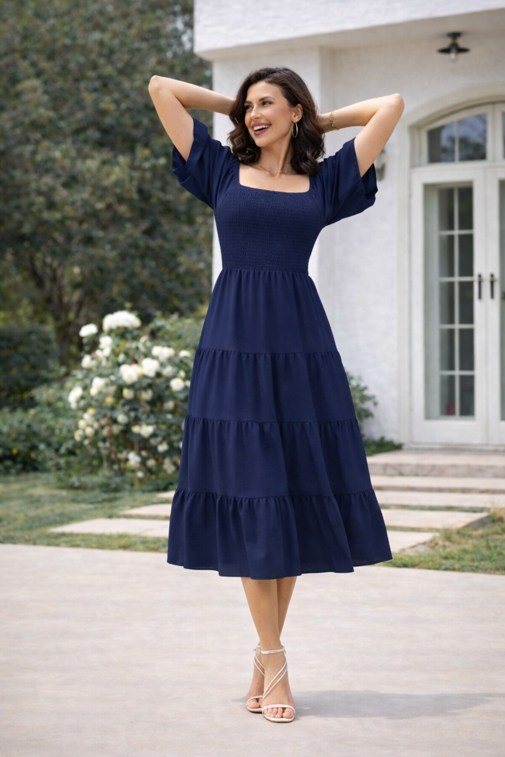 Women's Tiered Midi Dress for Elegant Summer and Everyday Styling