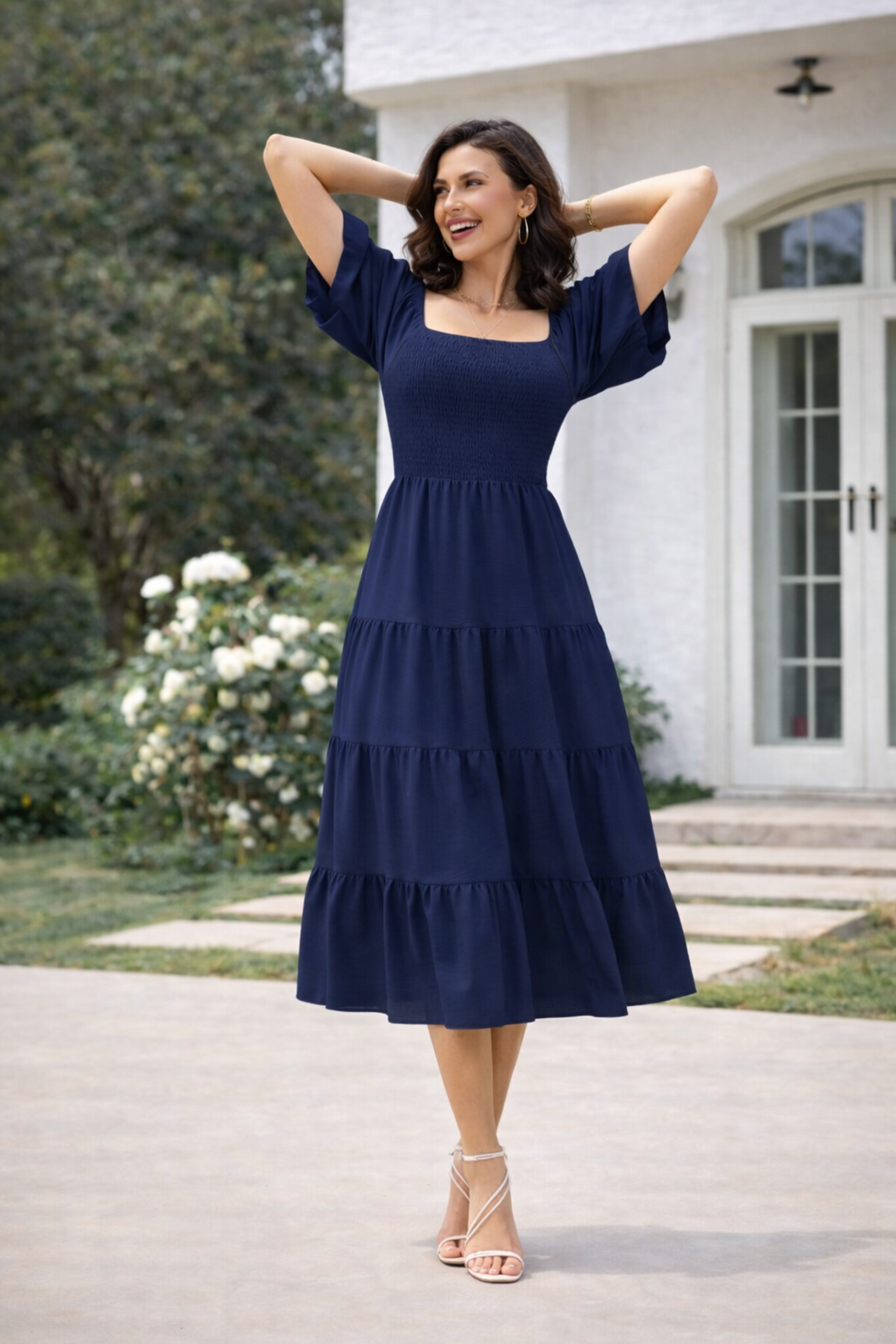 Women's Tiered Midi Dress for Elegant Summer and Everyday Styling