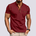 Herren Kurzarm-Henley-T-Shirt mit Kontrastbesatz und Brusttasche