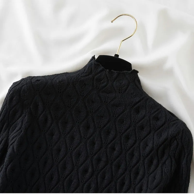 Women's Mock Neck Cable Knit Sweater with Long Sleeves
