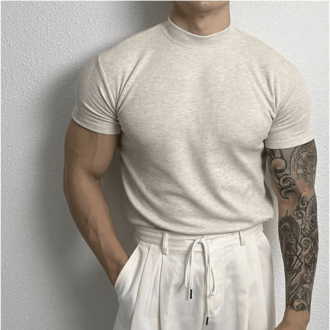 Mens Slim Fit T-Shirt with Ribbed Texture Breathable Stretch Active Style