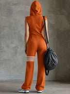 Damen-Jumpsuit mit Kapuze, Reißverschluss vorn und weitem Bein