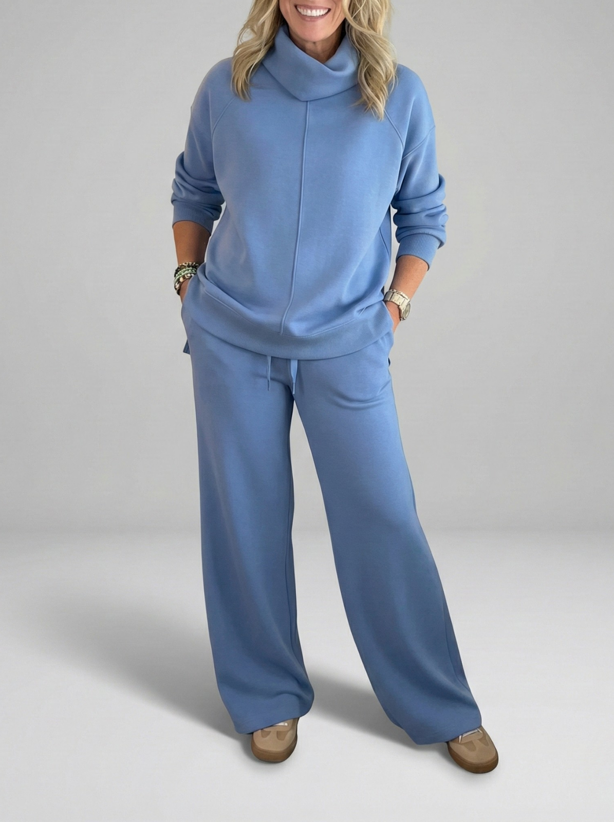 Women's Cowl Neck Wide-Leg Two-Piece Set