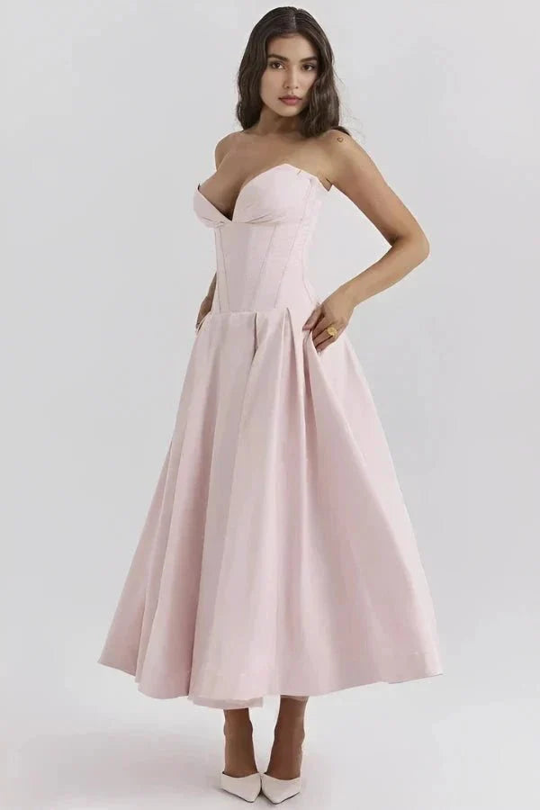 Damenmidikleid mit Korsettoberteil, voluminösem Rock und strukturiertem Design
