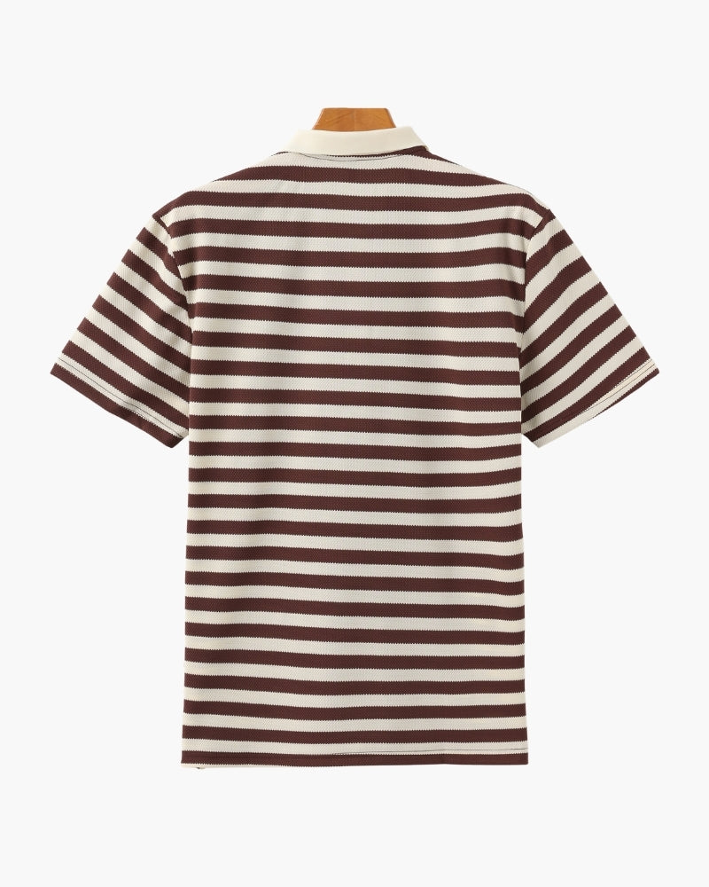 Men's Classic Breton Striped Polo Shirt with Contrast Collar and Textured Knit Finish