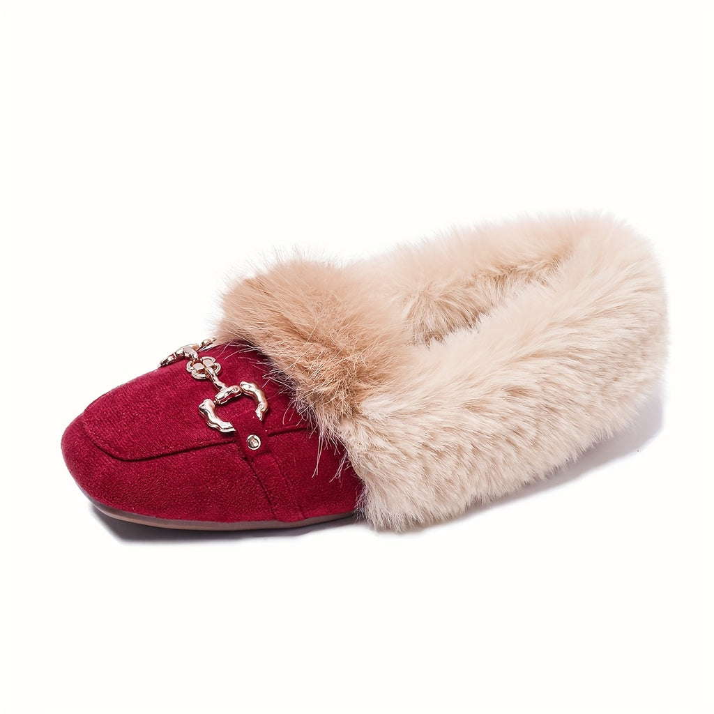Mules chaussons pour femme bordés de fausse fourrure