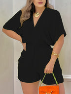 Women's Relaxed V-Neck Drawstring Waist Romper