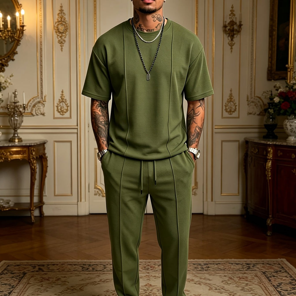 Men's Textured Relaxed T-Shirt & Trousers Set