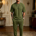 Men's Textured Relaxed T-Shirt & Trousers Set
