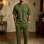 Men's Textured Relaxed T-Shirt & Trousers Set