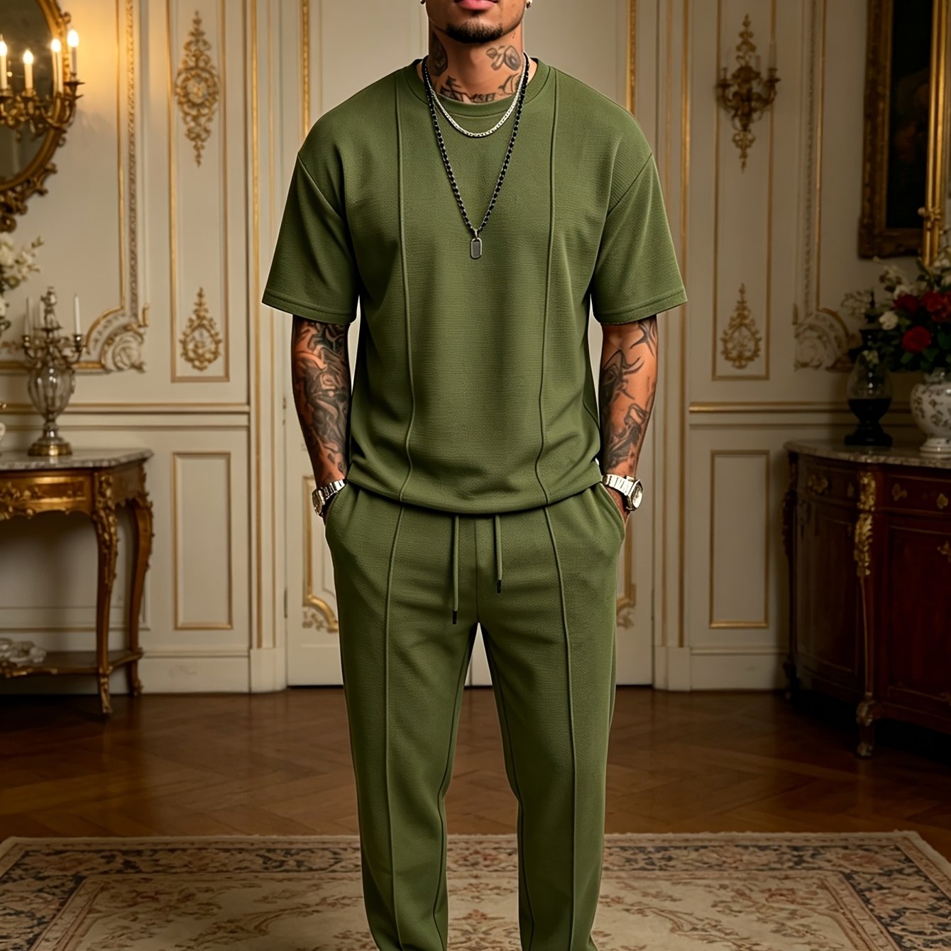 Men's Textured Relaxed T-Shirt & Trousers Set