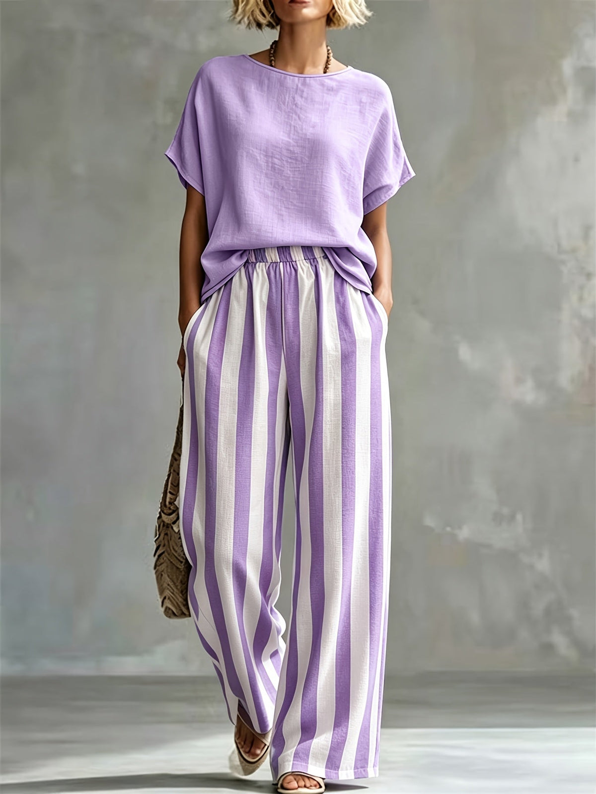 Pantalon large rayé pour femme