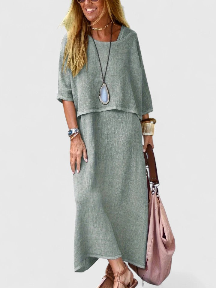 Lässiges Midi-Kleid für Damen mit mehrlagigem Überwurf