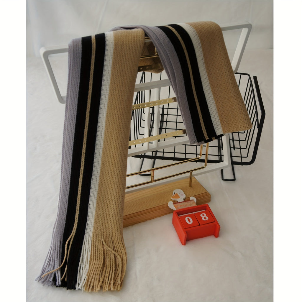Men’s Striped Fringed Winter Scarf