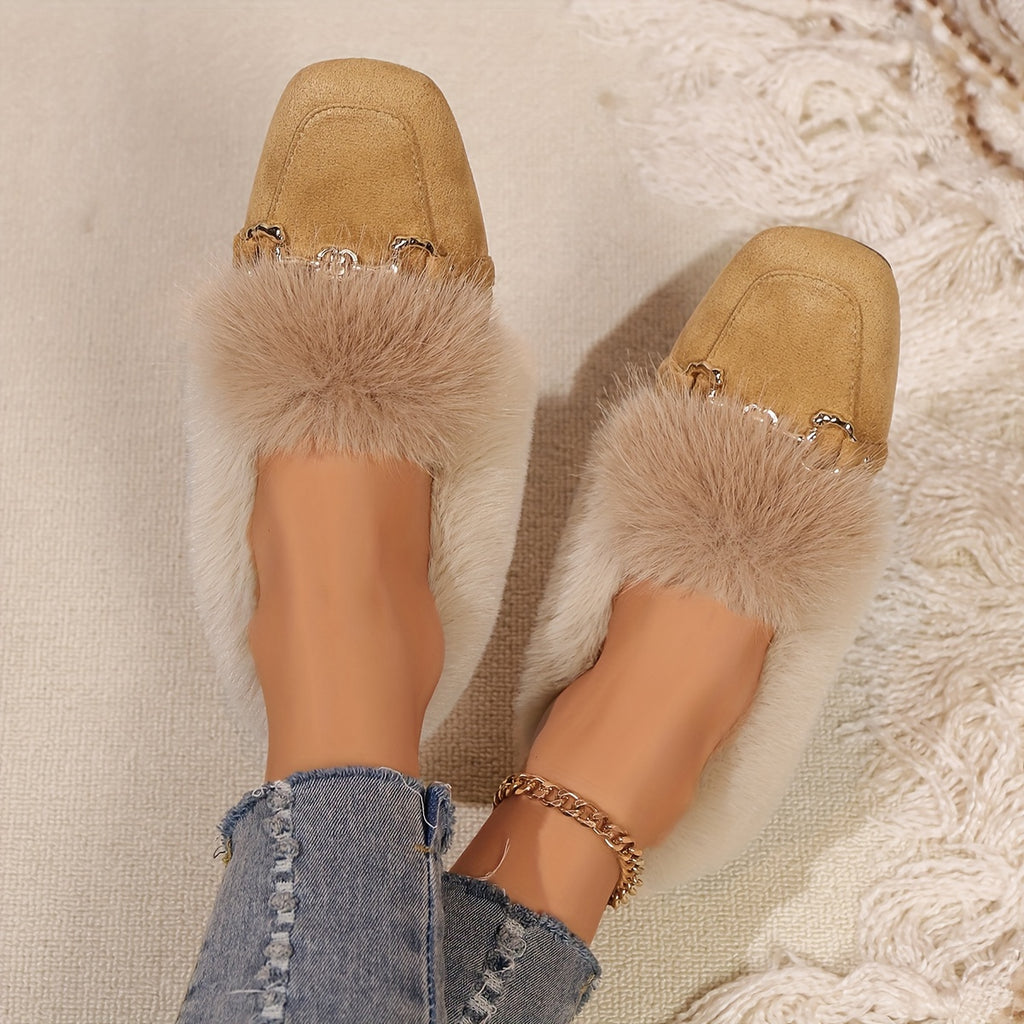Mules chaussons pour femme bordés de fausse fourrure