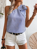 Women's One-Shoulder Striped Ruffle Blouse
