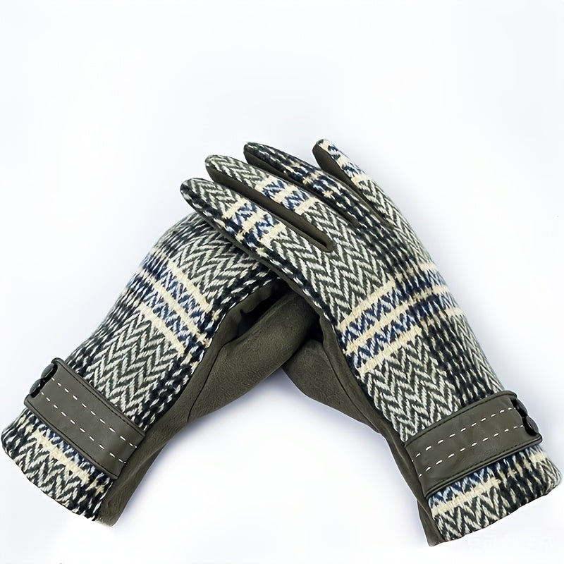 Gants à carreaux pour femme avec poignets à boutons