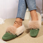 Mules chaussons pour femme bordés de fausse fourrure