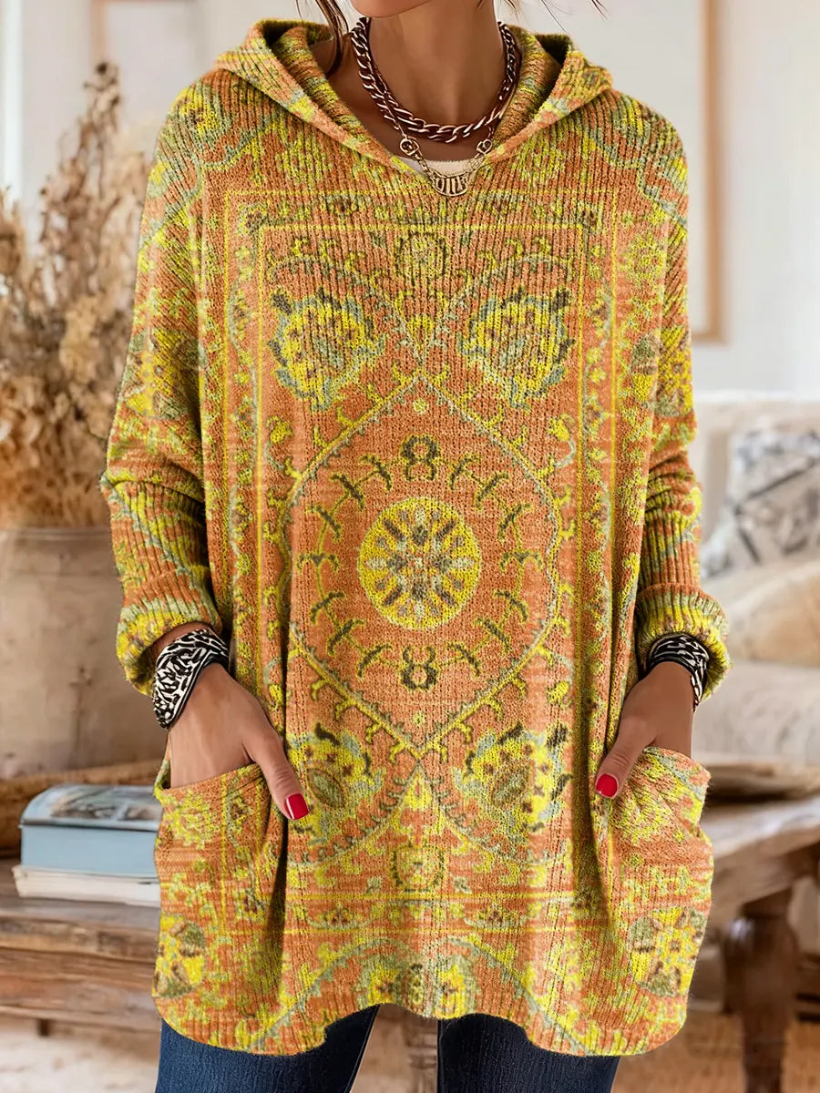Pull tunique imprimé à capuche pour femme