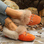 Mules chaussons pour femme bordés de fausse fourrure