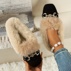 Mules chaussons pour femme bordés de fausse fourrure
