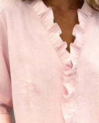 Women's Ruffle V-Neck Blouse with Long Sleeves for Elegant Everyday Wear