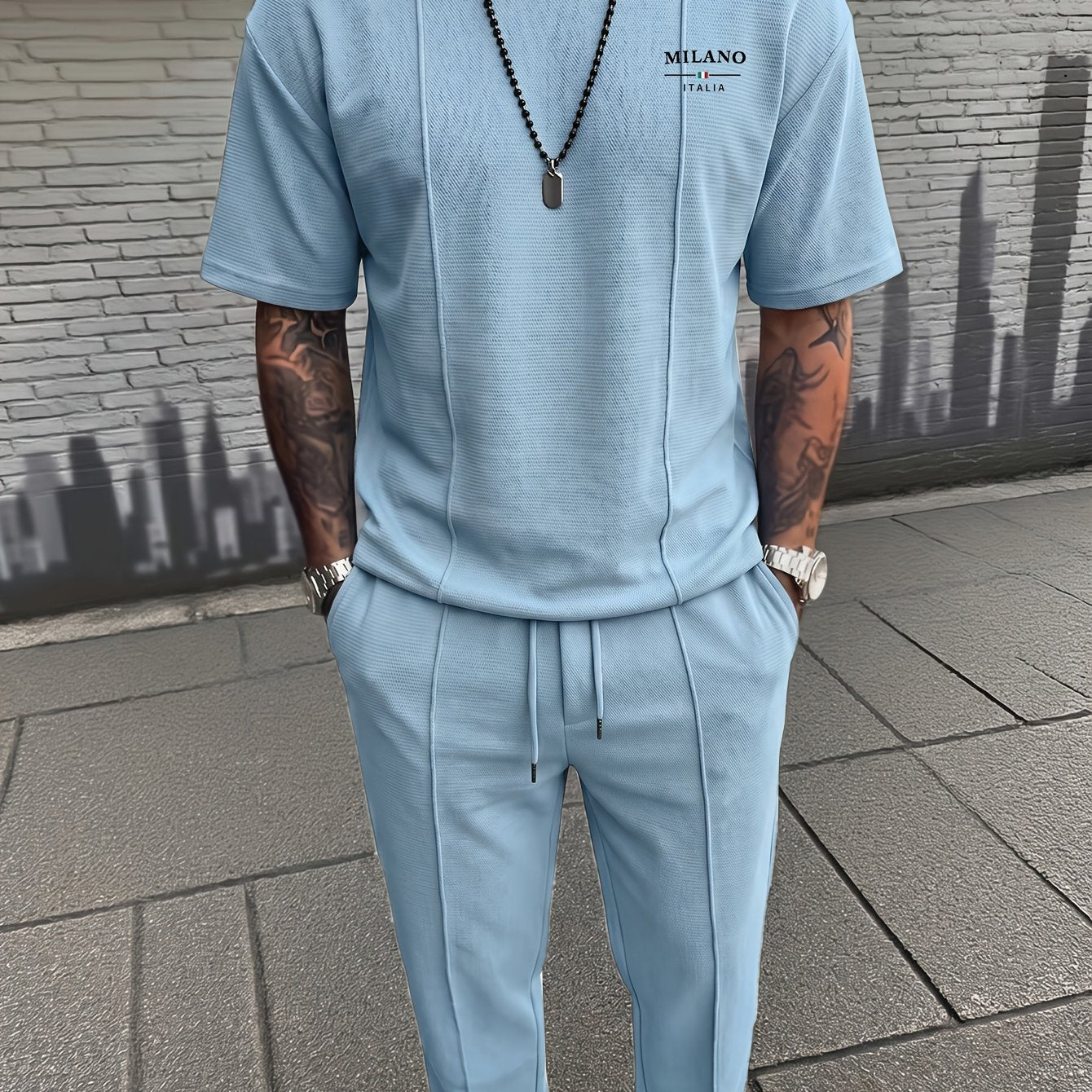 Men's Textured Relaxed T-Shirt & Trousers Set