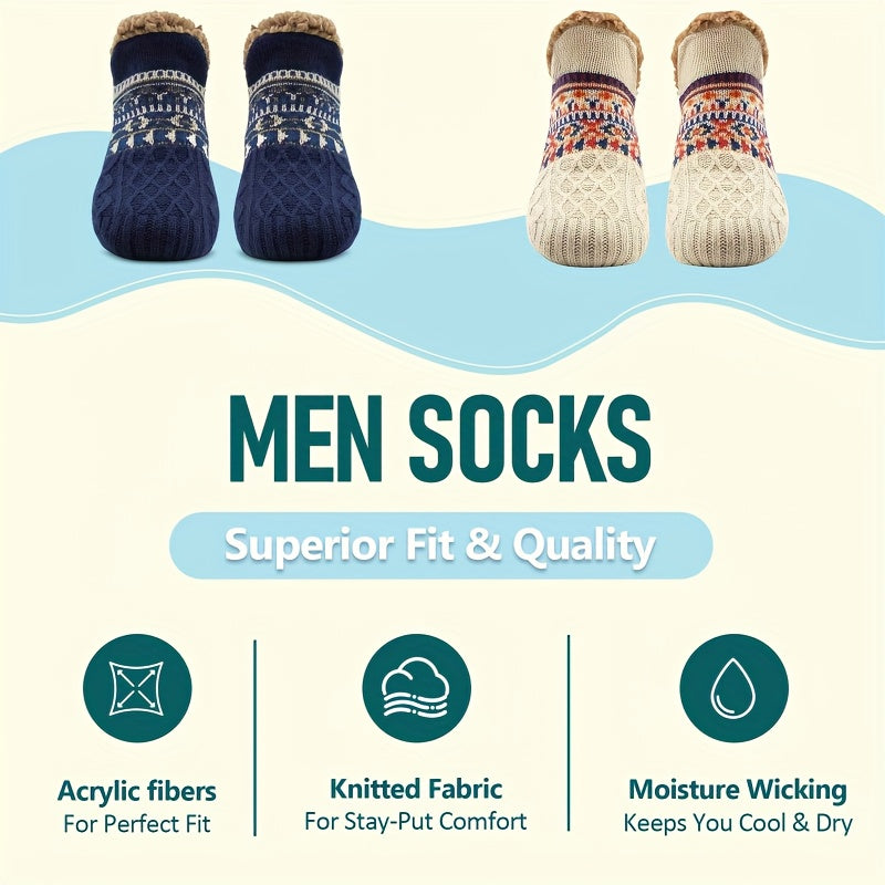 Men’s Fair Isle Knit Winter Slipper Socks