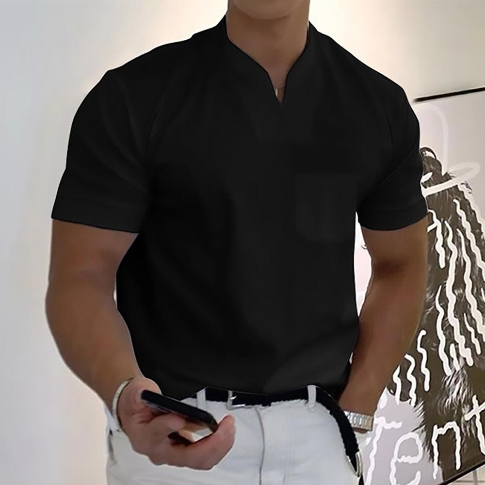 Men's Tailored T-Shirt with Split Neckline for Smart Casual Wear