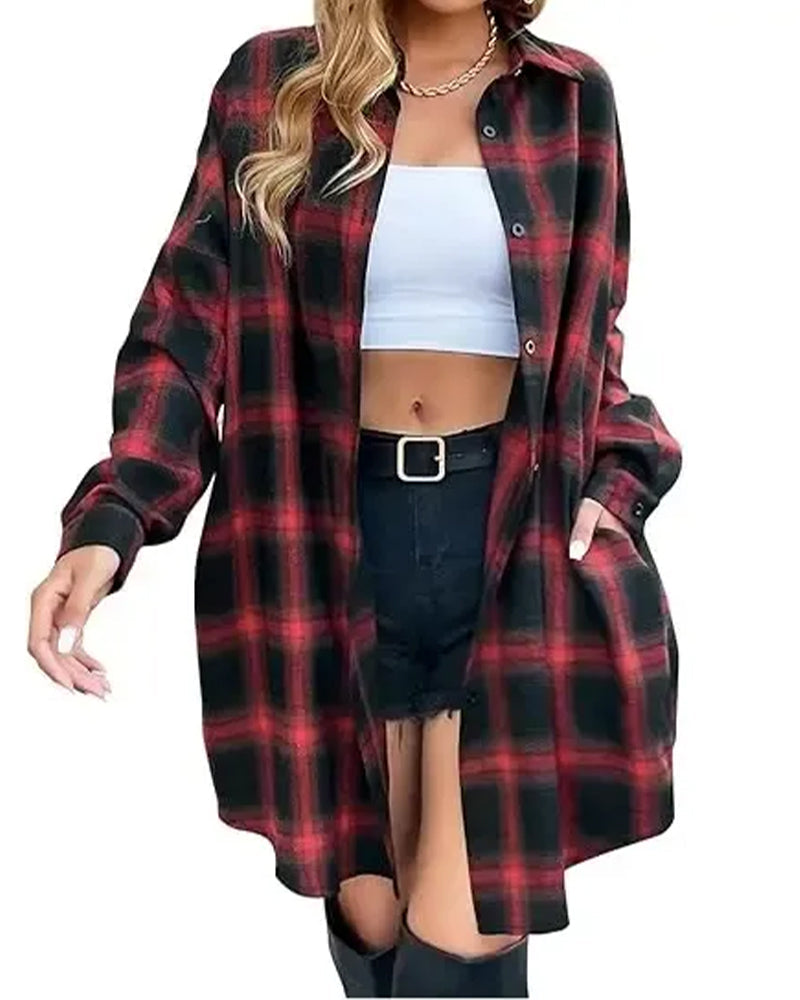 Chemise boutonnée oversize à carreaux pour femme