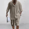 Herren Strick-Co-ord-Set mit Zopfmuster Lockerer Schnitt Bequemer Sommerstil