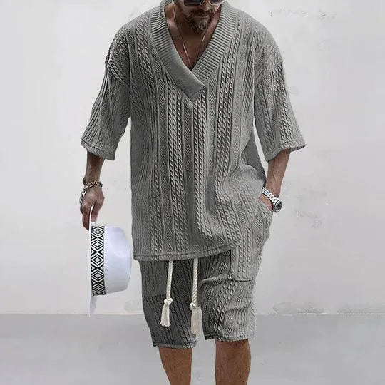 Men's Knit Co-ord Set with Cable Pattern Relaxed Fit Comfortable Summer Style