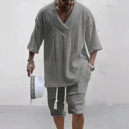 Herren Strick-Co-ord-Set mit Zopfmuster Lockerer Schnitt Bequemer Sommerstil