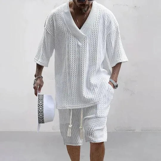 Men's Knit Co-ord Set with Cable Pattern Relaxed Fit Comfortable Summer Style