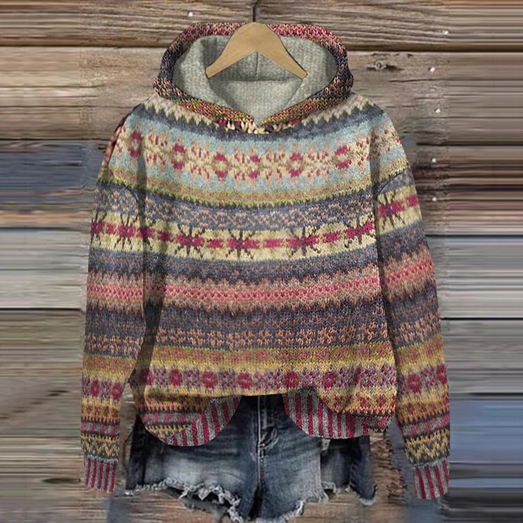Maglione da donna con cappuccio e motivo nordico