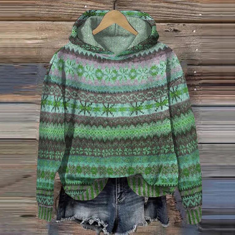 Pull tricot à capuche pour femme à motifs nordiques